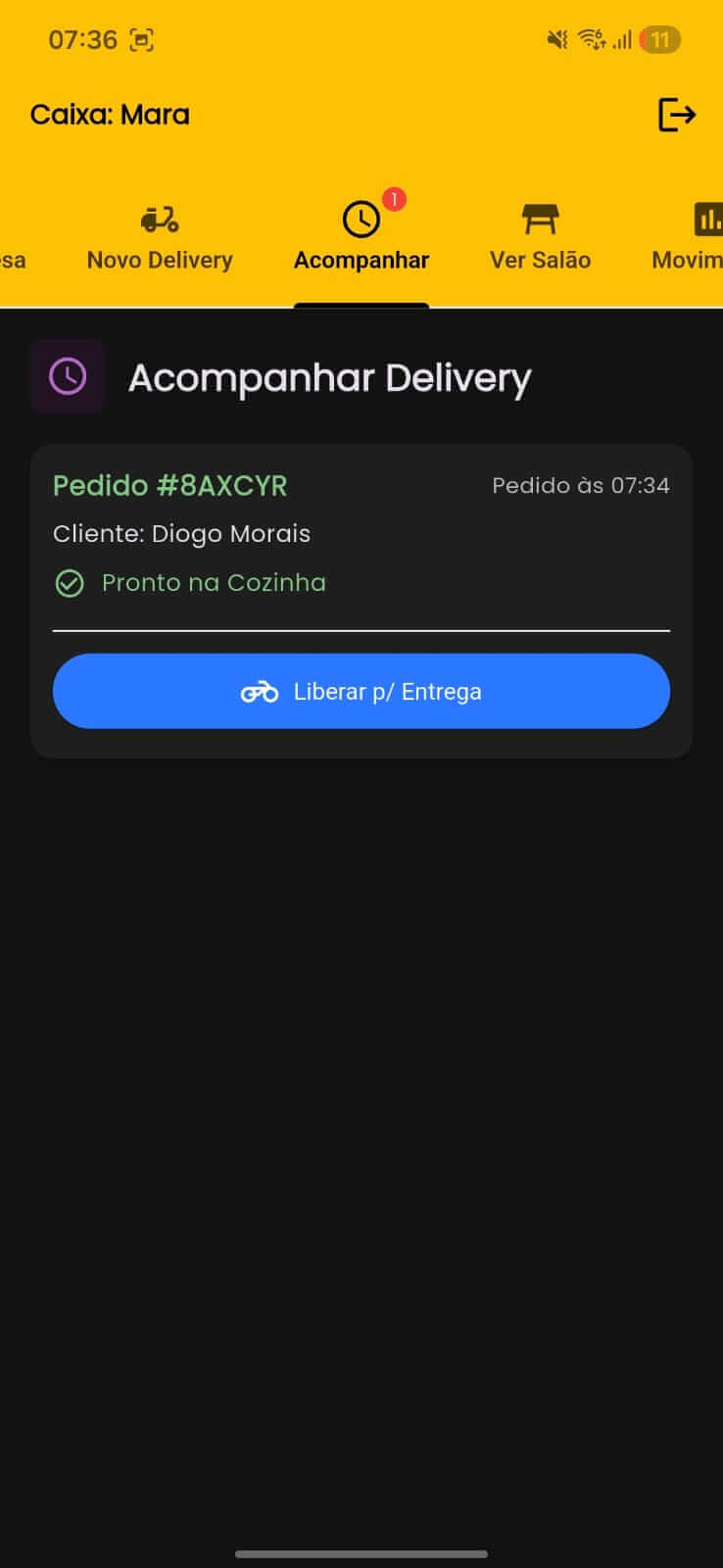 Tela de cancelamento de pedido