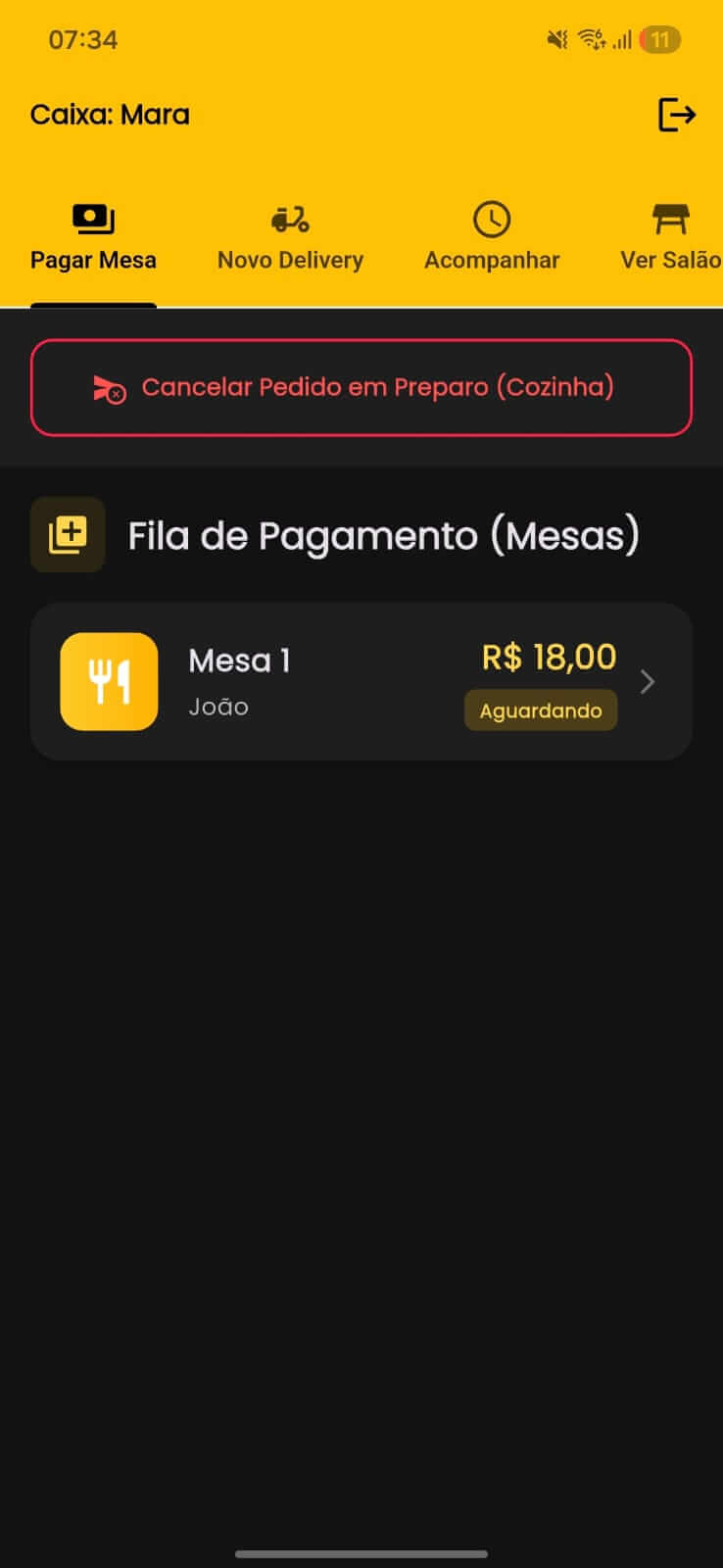 Controle de mesas abertas