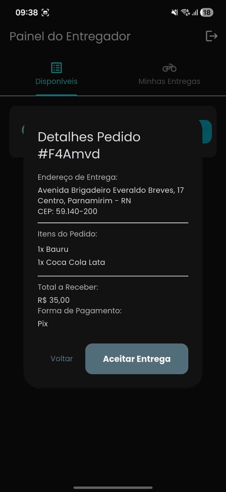 Tela de Detalhes do Pedido